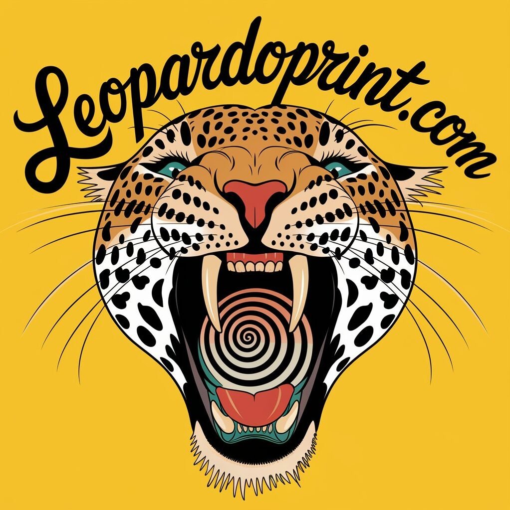 Logotipo de leopardo print es un leopardo con la boca abierta y dentro tiene una espiral